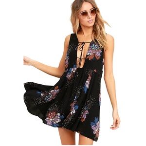 Free People Lovely Day Black Floral Print Tunic Dress